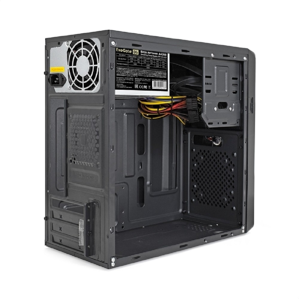 Корпус для компьютера Exegate EX286441RUS Корпус Minitower ExeGate BA-309U2-AA500 (mATX, БП AA500 с вент. 8см, 1*USB+2*USB3.0, HD аудио, черный)
