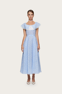 ПЛАТЬЕ ИЗ ГОЛУБОГО ШЕЛКА С АВТОРСКИМ ПРИНТОМ