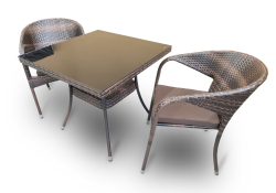 Обеденная группа комплект мебели стол Вайнхейвен 70х70 + 2 кресла Греция из полиротанга Dark brown