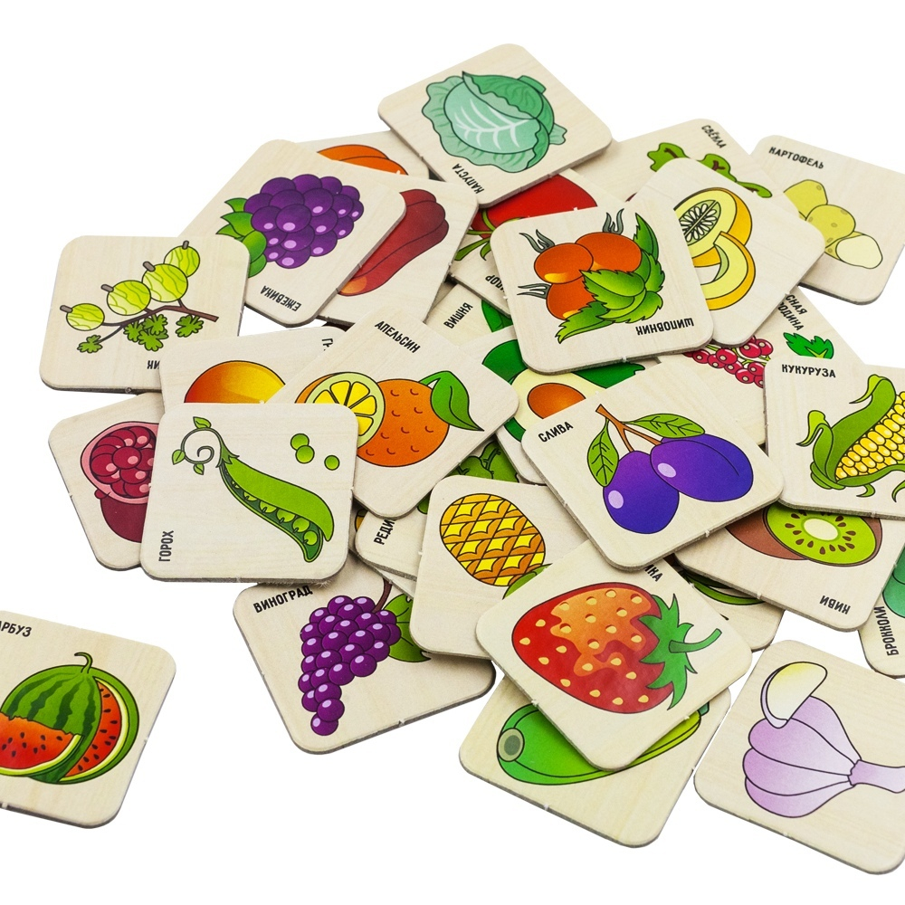 Лото из картона "Фрукты-овощи", развивающая игрушка для детей, обучающая игра из дерева