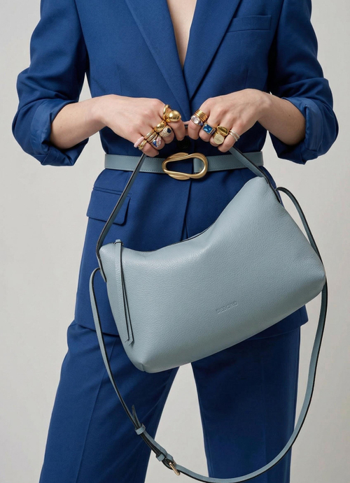 Сумка кожаная на плечо Deboro 30963 серое небо