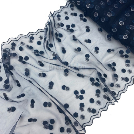 Вышивка на сетке темно-синяя в горох 31 см