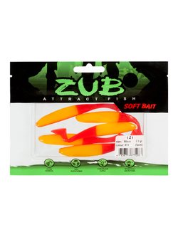 Приманка ZUB-IZI  86мм(3,4")-5шт, (цвет 011) желтое тело-красный хвост