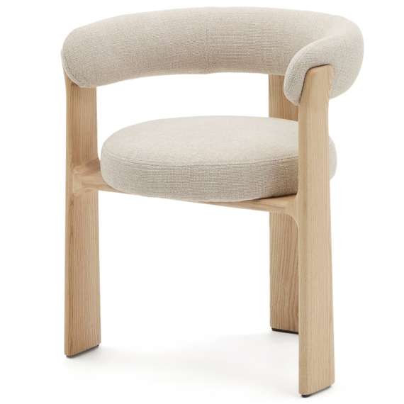 Стул Granite на 3 ножках из бежевого шенилла и массива ясеня в натуральной отделке