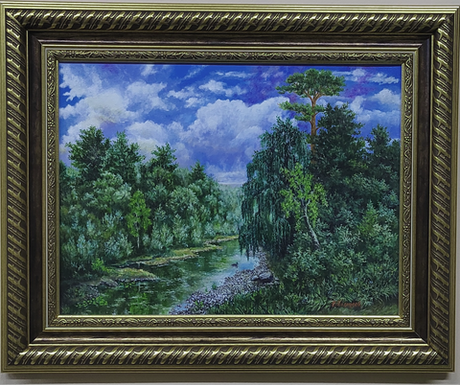 Картина маслом живопись "Межень" в раме 42х52 см.