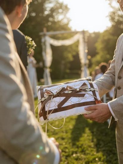 Подушечка для колец белая шоколадная. Размер: 14х19.5см