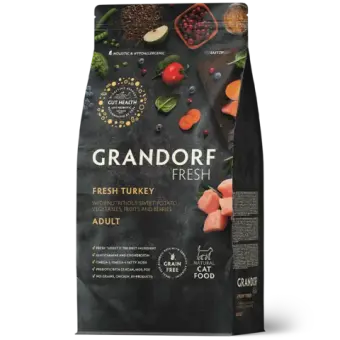 Сухой корм GRANDORF FRESH CAT Turkey беззерновой, индейка с бататом для взрослых кошек, диетическая формула для особо аллергичных кошек 2кг
