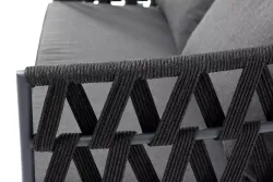 "Диего" диван 2-местный плетеный из роупа, каркас алюминий темно-серый (RAL7024) муар, роуп темно-серый круглый, ткань темно-серая 027