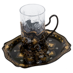 Set of zhostovo tea glass holder with zhostovo metal tray 20x17 см SET22D09262401