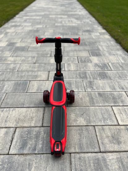 Самокат-беговел со светящимися колёсами 3 в 1 Scooter Micar Moby Black-Red