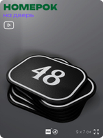 Номерок на дверь квартиры 48, для кабинета, офиса, шильдик 9 х 7 см, черный, Айдентика Технолоджи