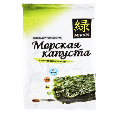 Морская капуста чипсы нори в оливковом масле "Midori", 5 г