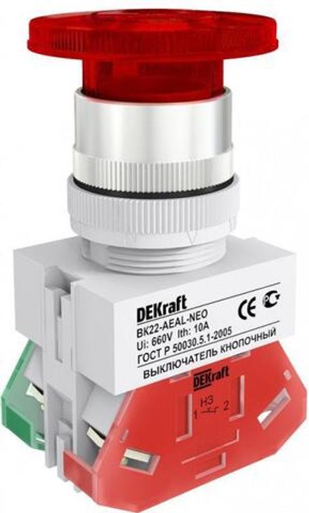 Выключатель кнопочный "Грибок" AEAL ВК-22 d22мм с фиксацией красн. DEKraft 25040DEK