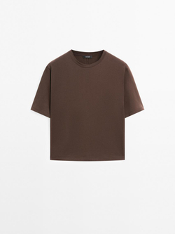 Massimo Dutti Футболка с декоративной строчкой, коричневый