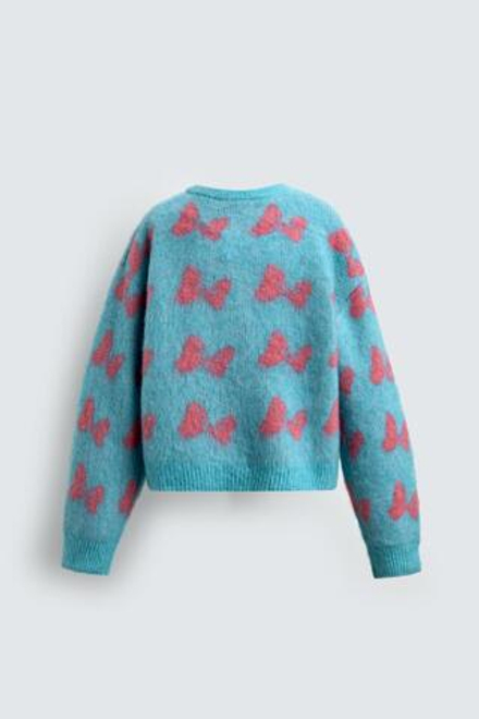 ZARA Х DISNEY КАРДИГАН INTARSIA С БАНТАМИ, ВОДЯНИСТО-ГОЛУБОЙ