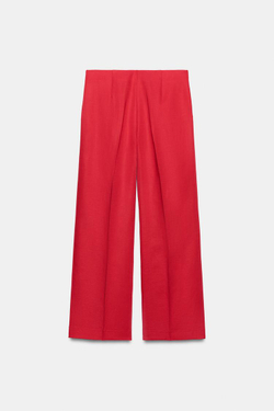 ZARA БРЮКИ ПРЯМОГО КРОЯ ИЗ ЛЬНА, КРАСНЫЙ