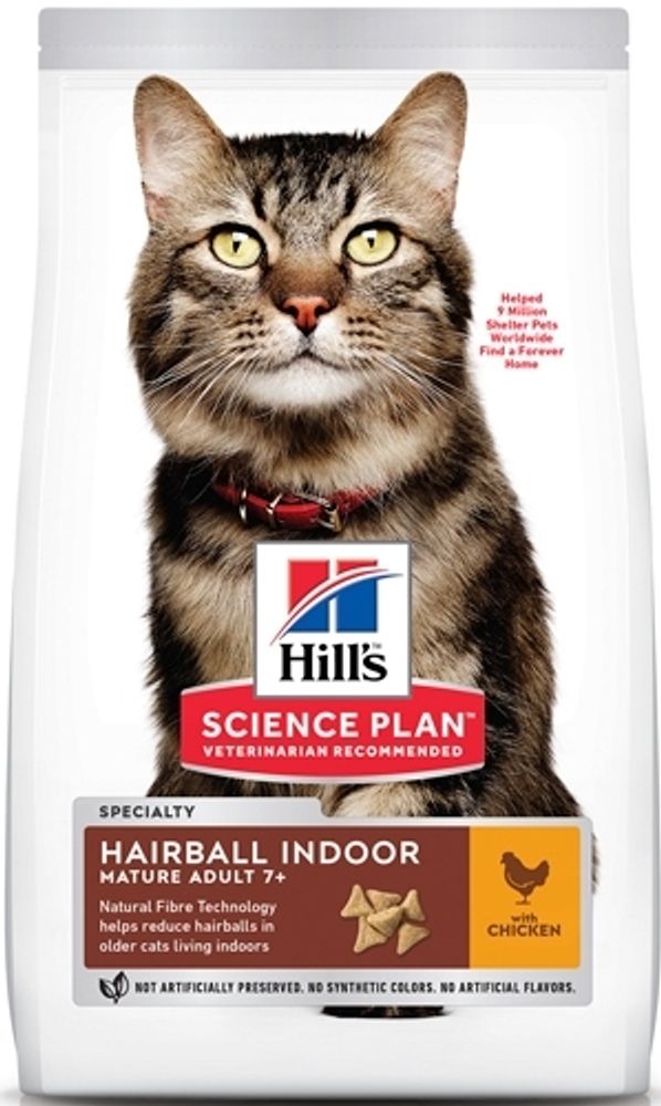 Сухой корм Hill&#39;s Science Plan Hairball Indoor Nature Adult 7+ для пожилых кошек вывод шерсти из желудка 1,5 кг