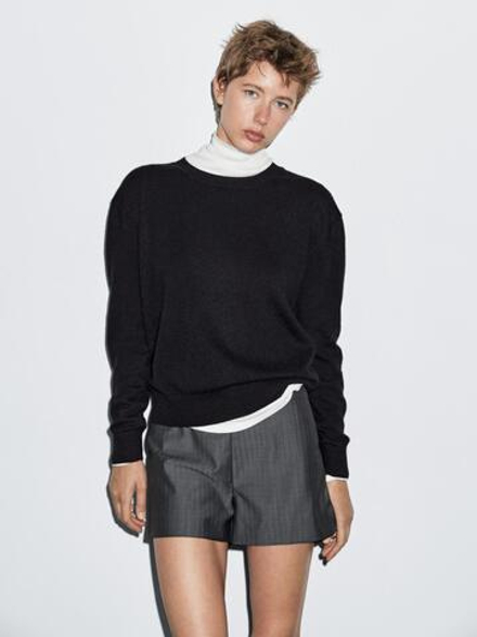 Massimo Dutti Свитер из 100% кашемира с круглым вырезом, темно-синий
