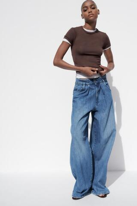 ZARA ФУТБОЛКА ИЗ ВИСКОЗЫ С КОРОТКИМИ РУКАВАМИ, КОРИЧНЕВЫЙ