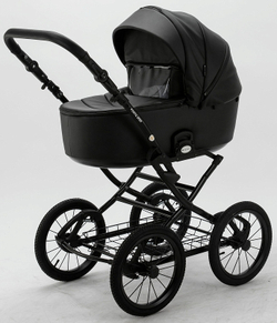 Детская коляска Adamex Porto Retro Deluxe 2 в 1 PO-SA02 (ЧЕРН.КОЖА)