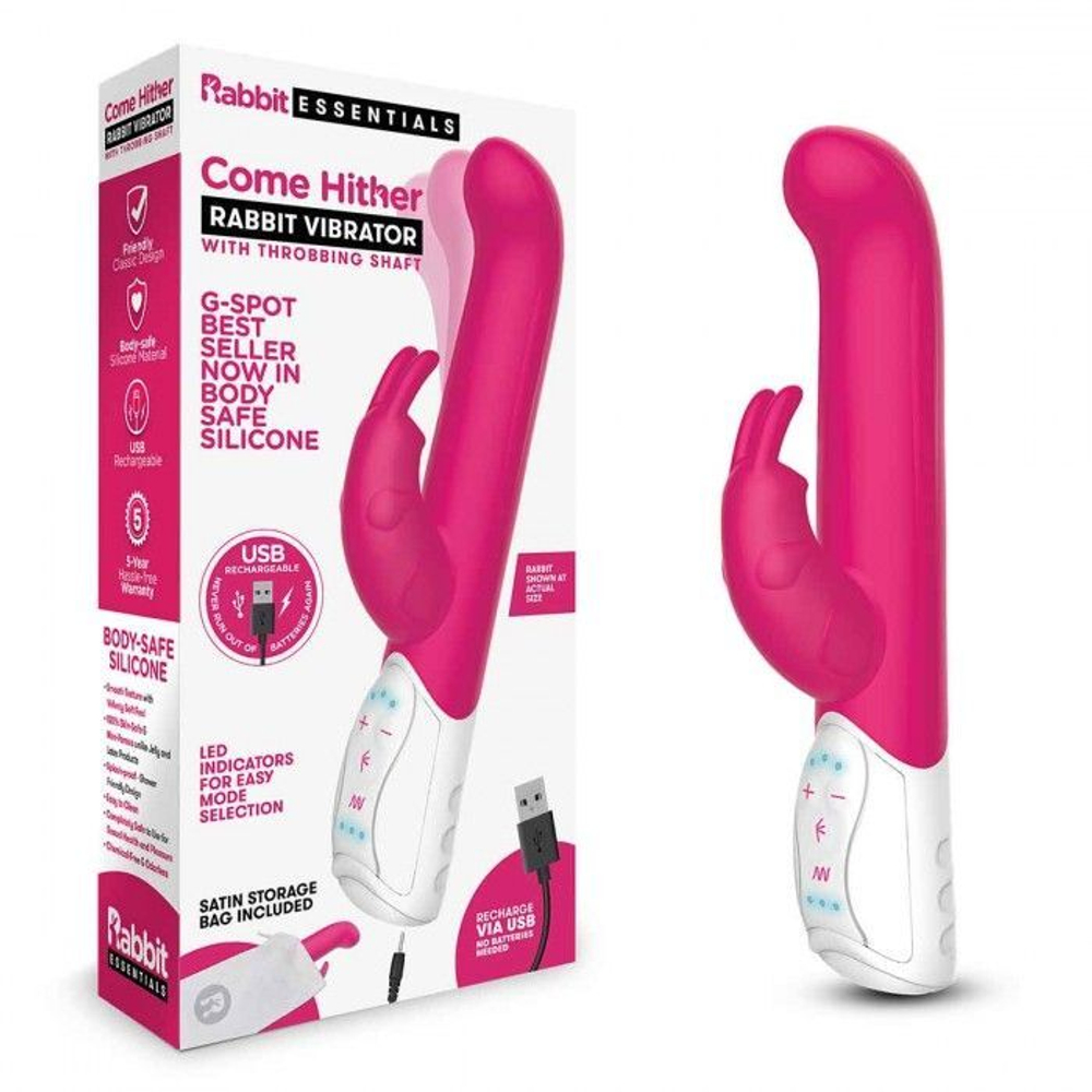 Розовый вибромассажер для G-точки Come hither G-Spot Rabbit - 24,5 см. (Цвет: розовый)