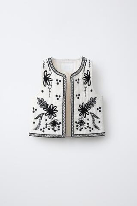 ZARA ЖИЛЕТ С ВЫШИВКОЙ, БЕЛЫЙ