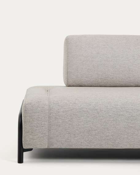 2-местный модуль дивана Compo из шенилла серо-бежевого цвета с черным каркасом, 200 см