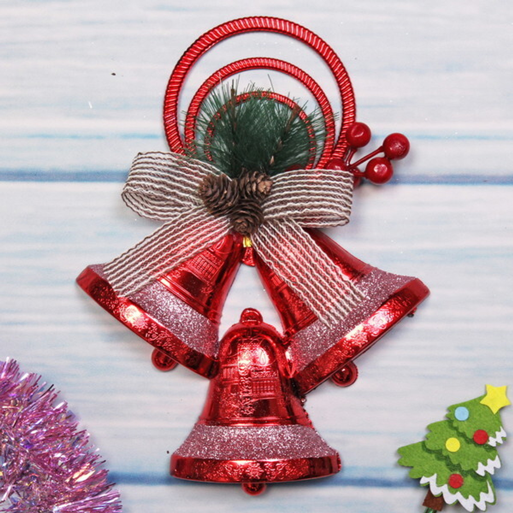 Украшение новогоднее «Колокольчики в инее» 26*19 см, Красный