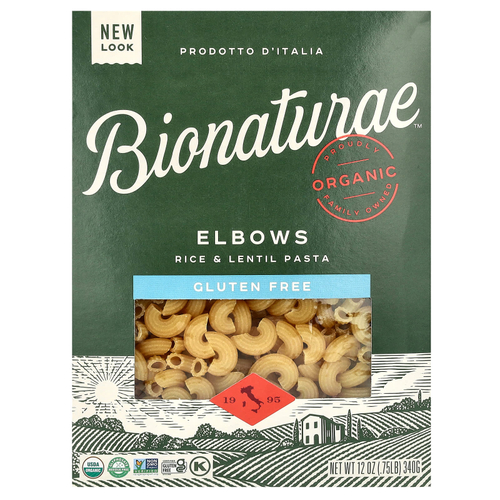 Bionaturae, паста из риса и чечевицы без глютена, 340 г (12 унций)