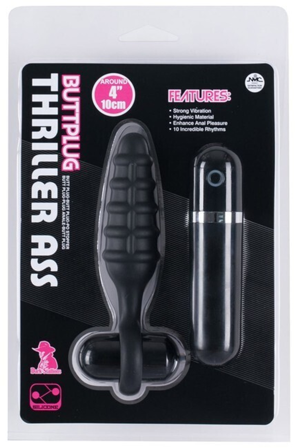 Анальная рельефная втулка с вибрацией Thriller Ass 10 режимов (9 см, черный) (Цвет: черный)