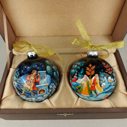 Набор новогодних шаров с ручной росписью "По-щучьему веленью" и "Тройка" в футляре