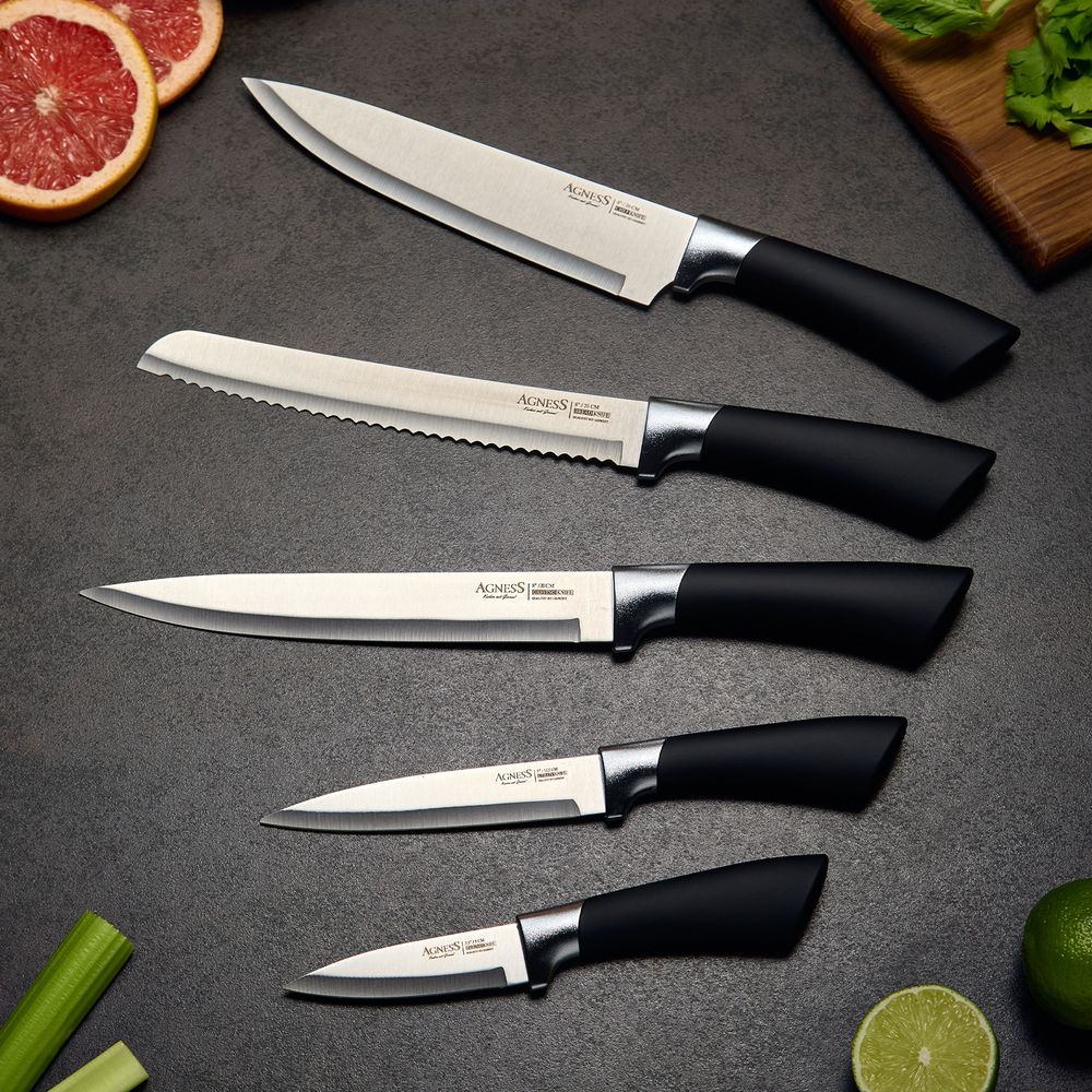 НАБОР НОЖЕЙ AGNESS НА ПЛАСТИКОВОЙ ПОДСТАВКЕ, 6 ПРЕДМЕТОВ