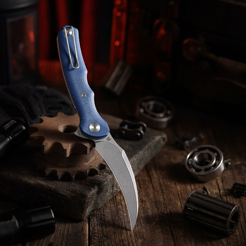 Складной туристический нож TRIVISA Lacerta-04L клинок 14C28N рукоять микарта (синий)