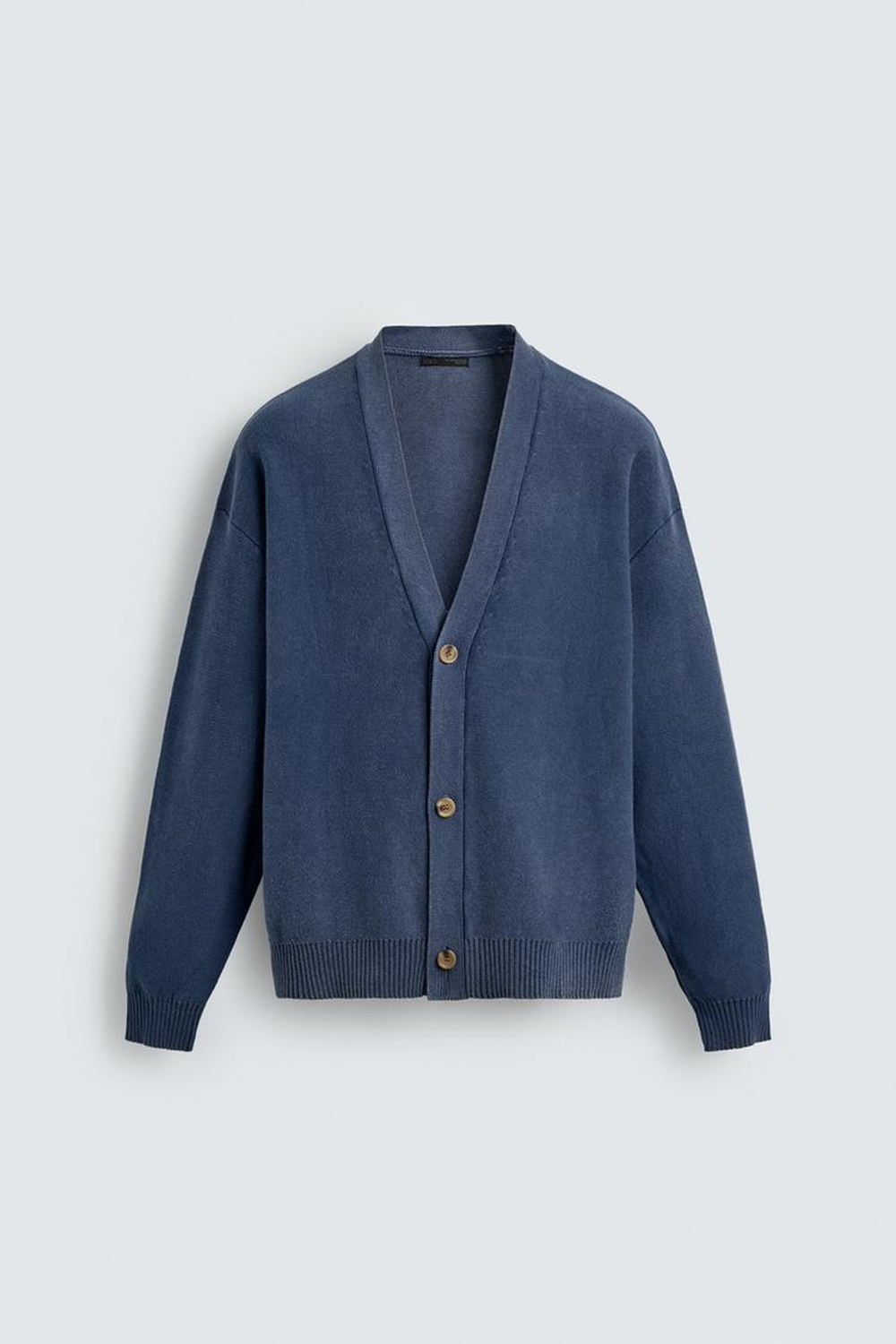 ZARA КАРДИГАН RELAXED FIT С ЭФФЕКТОМ ПОТЕРТОСТИ, СИНИЙ