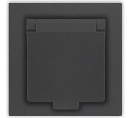 Розетка одноместная с крышкой "UNIVersal" серия "Афина" с/з, с/у, 16А, 220В, графит (еврослот) (HU23