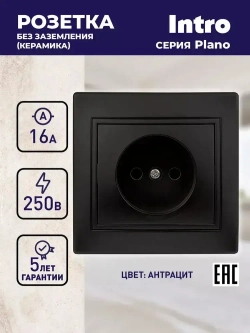 Розетка Intro Plano 1-201-05 без заземления 2P 16А-250В IP20 скрытой установки черный