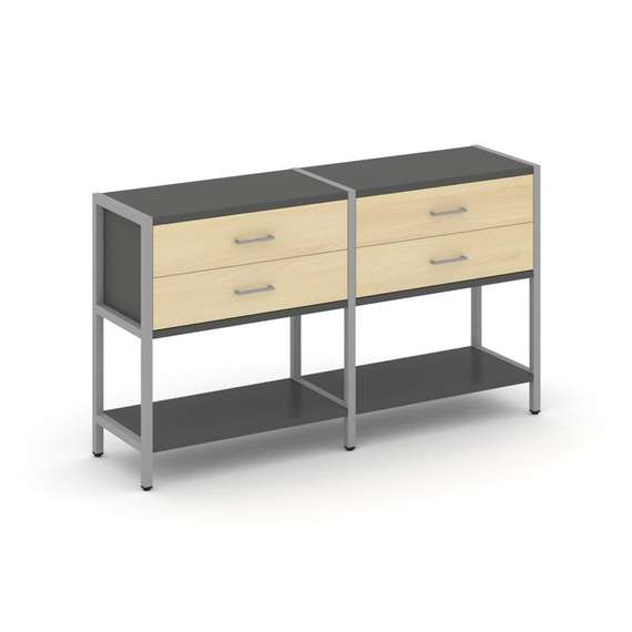 Shelf System Двухсекционный стеллаж двухярусный с ящиками SN.STM-222 Антрацит/Акация Лорка/Металл Се