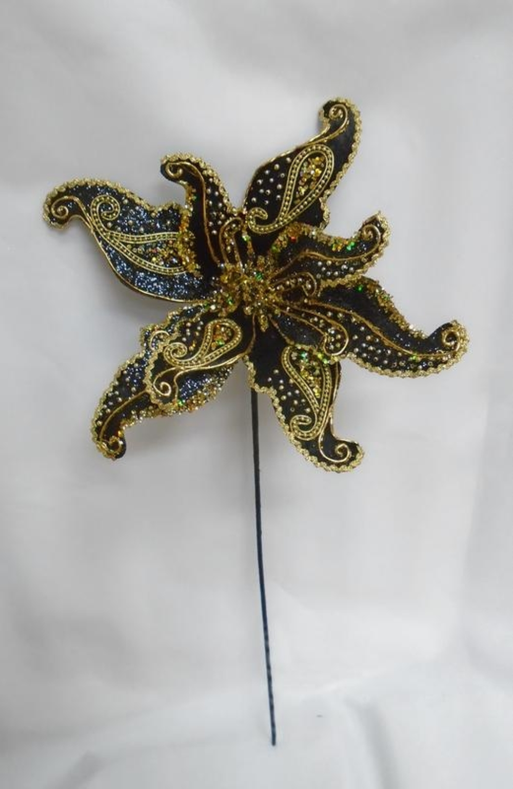 Веточка с цветком пейсли 61см ChristmasDeLuxe premium collection черно-золотая