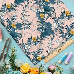 Ткань блэкаут раскидистые листья с жёлтыми цветами