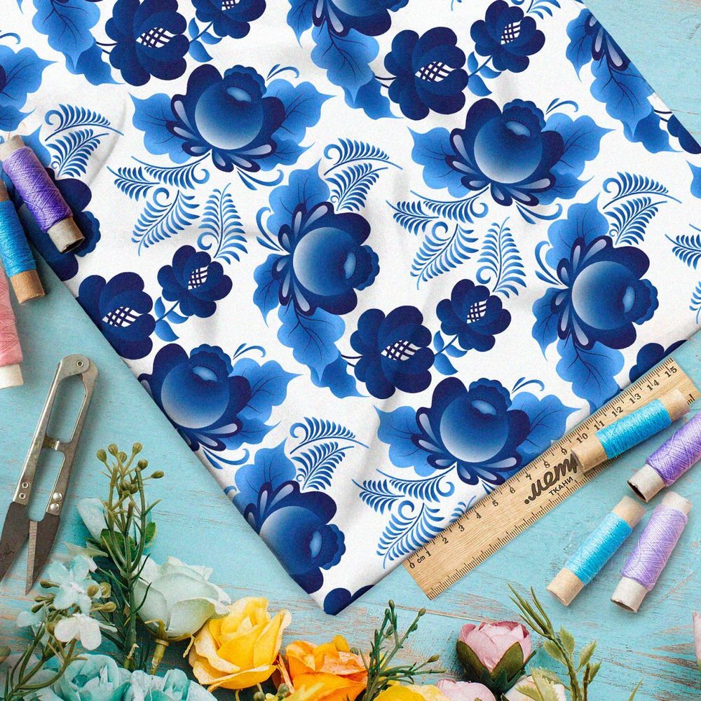 Ткань Ниагара Софт вариации на тему гжели