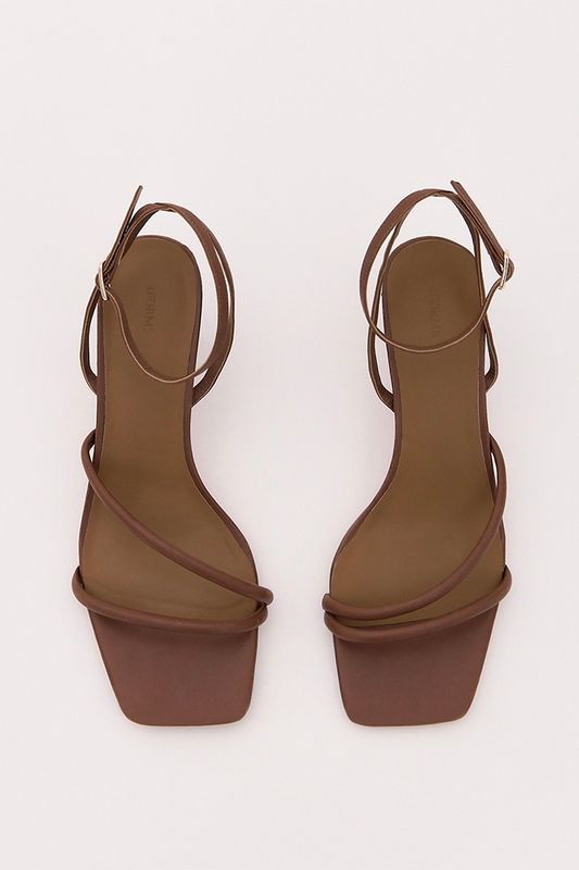 Босоножки из натуральной кожи с квадратным мысом, коричневый