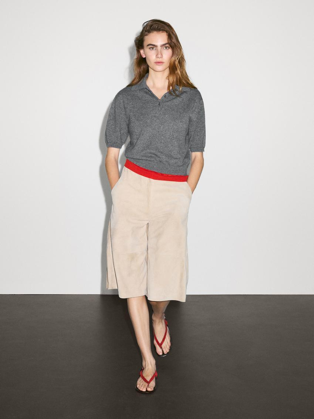 Massimo Dutti Свитер из 100% кашемира с короткими рукавами, серый