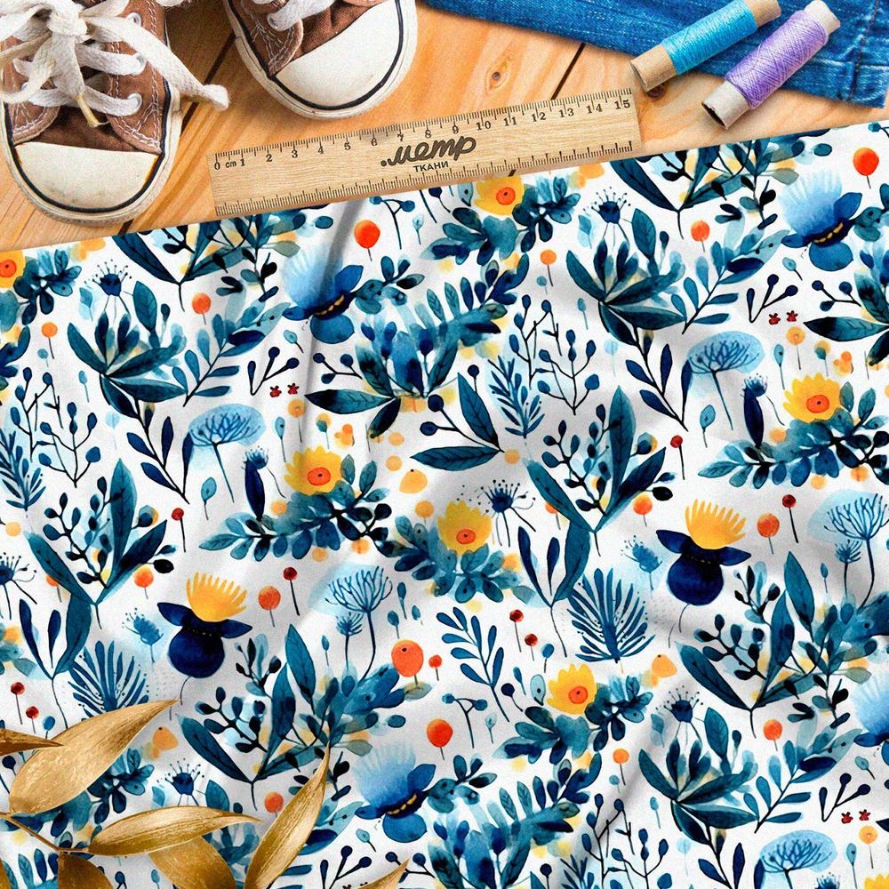 Ткань премиум атлас атмосферные мотивы природы