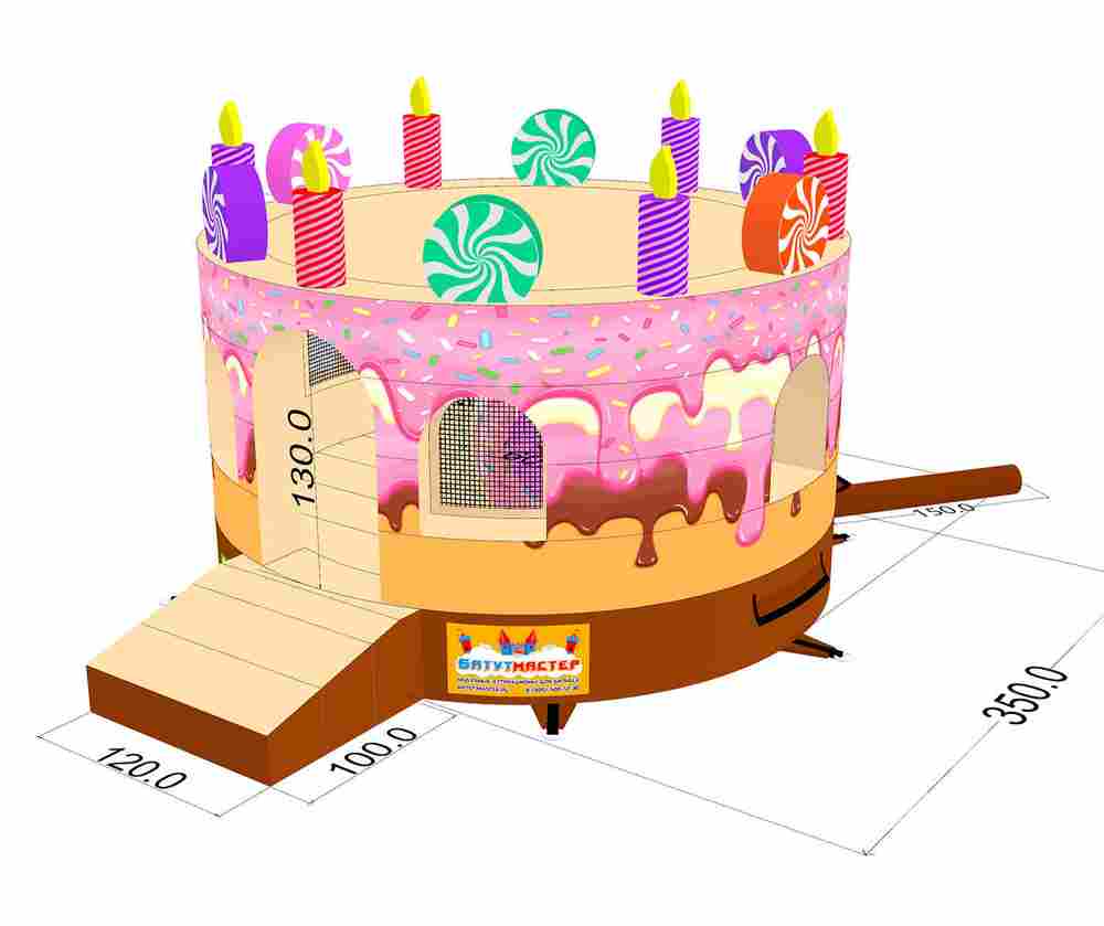 Коммерческий надувной батут "Торт" без крыши 3,5*3,5*3 м