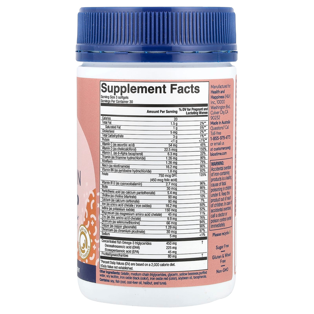 Biostime, MamaBiotic PLUS ™, улучшенные пренатальные мультивитамины, 90 мягких капсул