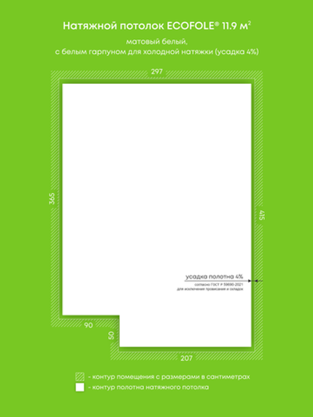 Матовый натяжной потолок 11.9 м2