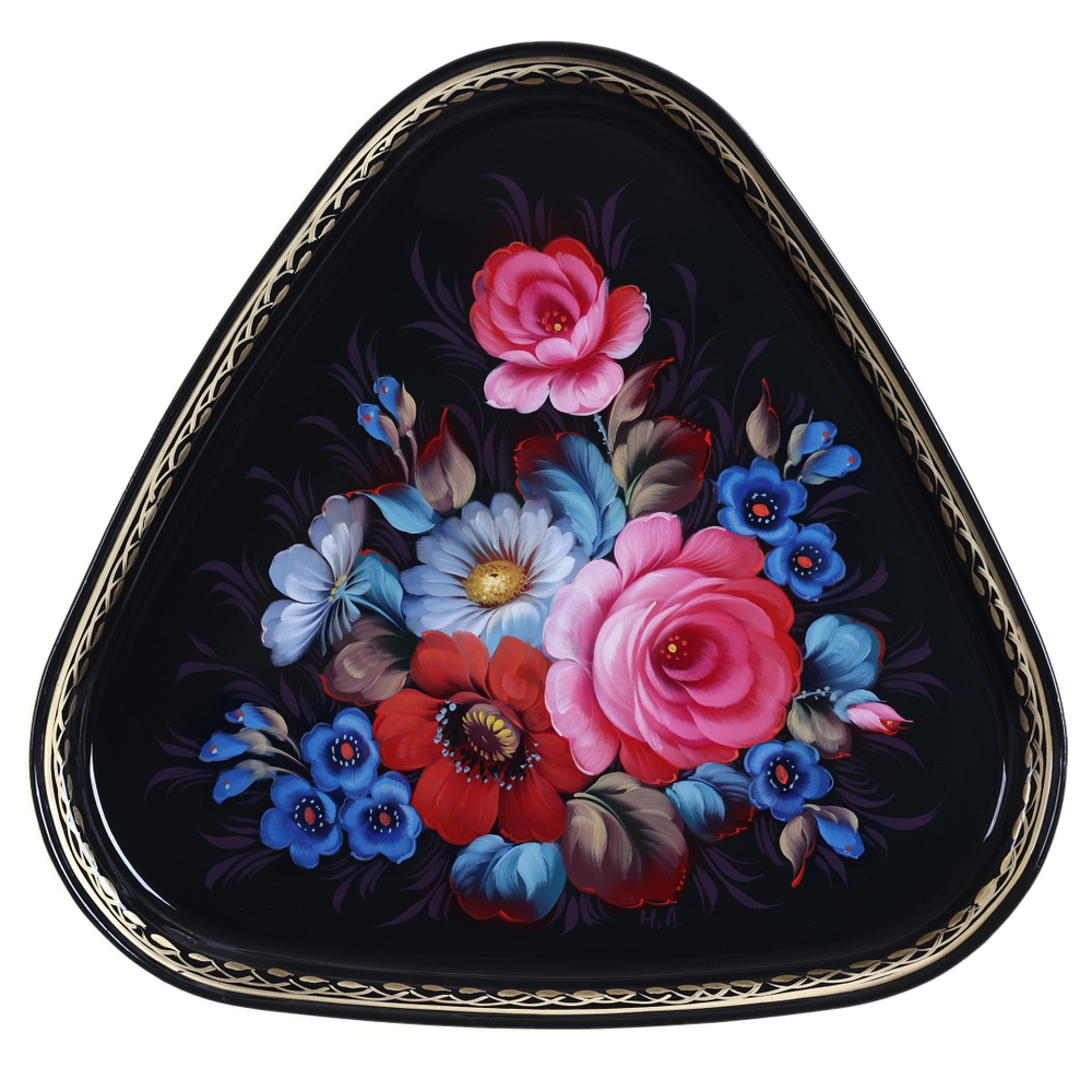 Жостовский поднос декоративный, размер 29х29 см (A8), металлический