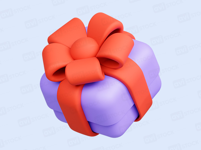 Фиолетовый подарок с красным бантом