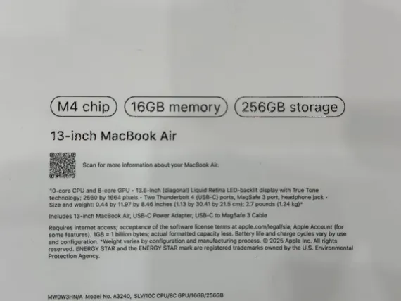 Б/У Ноутбук Apple MacBook Air 13 M4 100% 16/256Gb Silver (LJ4GH4KM4H)