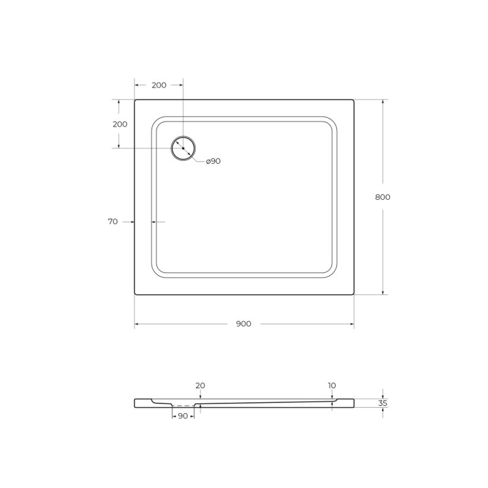 Поддон из SMC (стекловолокно) 90х80 Cezares TRAY-M-AH-90/80-35-W без сифона